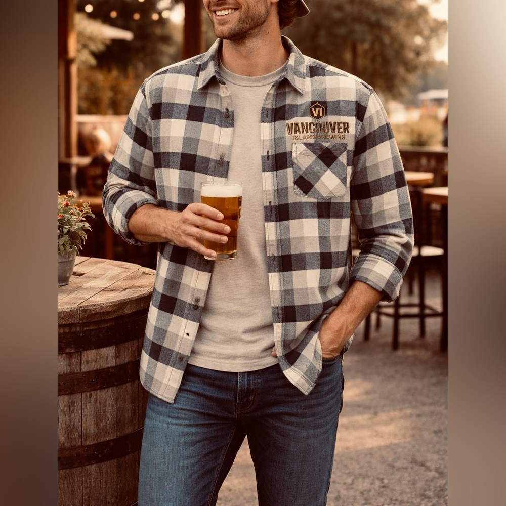 Weatherproof Vintage Plaid Flannel Size L Vancouver Island Brewing Collab Shirt